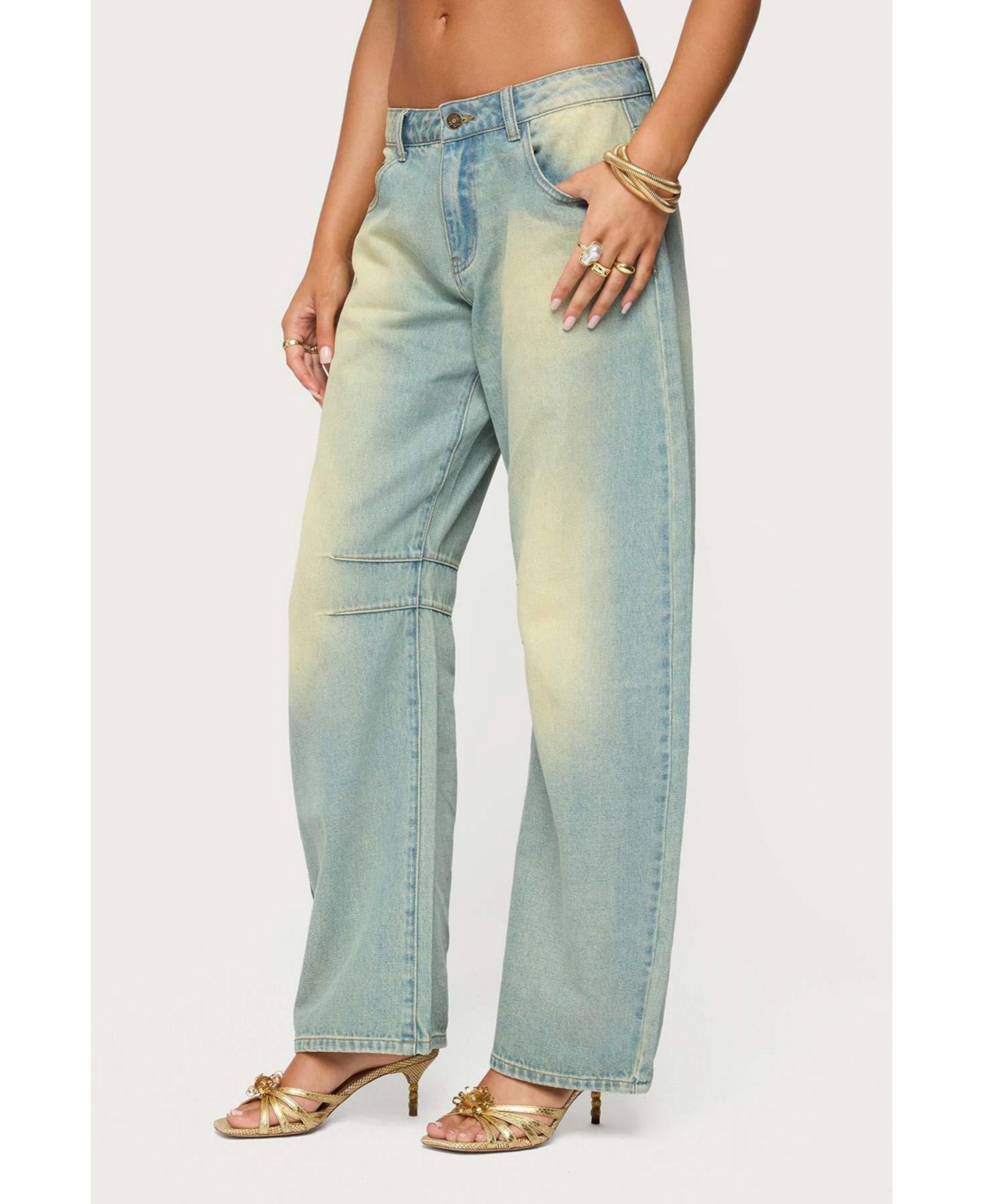 Женские джинсы Edikted Cayden Low Rise Washed Barrel, цвет: Синий винтажный потёртый — фото 5