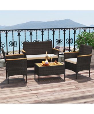 4-Piece Outdoor Wicker Sofa Set with Loveseat, 2 Chairs, and Coffee Table – Ideal for Patio or Garden