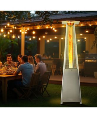 Outdoor Pyramid-Style Propane Patio Heater with Glass Flame Tube and Wheels – Elegant Heating for Garden or Patio