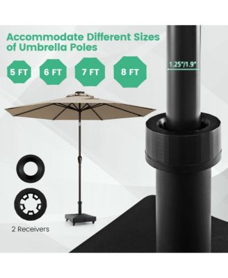 Patio Umbrella Base w/ 4 Universal Wheels 2 Receivers Square Pole Stand Outdoor
