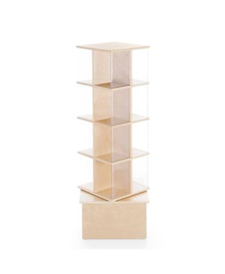 Floor Standing Rotating Book Display: Spinning Bookshelf Tower for Classroom, Kids Playroom, Library | Revolving Bookcase w/ Acrylic Windows, Birch Plywood Montessori Storage Furniture