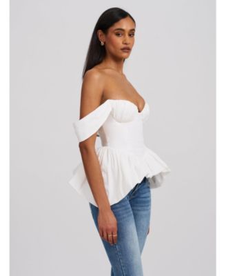 Women Qistina White Off-shoulder Bubble Hem Peplum Cotton Top