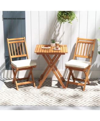 3-Piece Outdoor Wooden Bistro Set with Cushioned Chairs and Matching Table for Patio or Garden