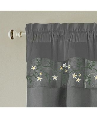 Complete 5 Pc Window in a Bag Embroidered Floral Country Flax Sheer Curtain & Valance Set - 54 in. W x in. L