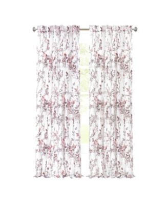 2 Piece Shabby Chic Cherry Blossom Designed Airy Sheer Rod Pocket & Back Tab Curtain Panels - 63 in. Long