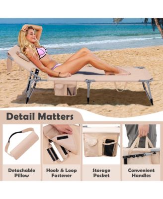 2PCS Outdoor Beach Lounge Chair Folding Chaise Lounge with Pillow