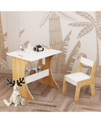 2 PC Wooden Kids Table Set with One Chair, Multifunctional Children Study Table-Convertible Tabletop for Study