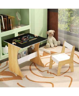 2 PC Wooden Kids Table Set with One Chair, Multifunctional Children Study Table-Convertible Tabletop for Study