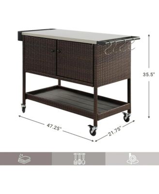 Outdoor Bar Cart With Wheels & Brakes,150LBS Capacity, Versatility Storage Cabinet Cart