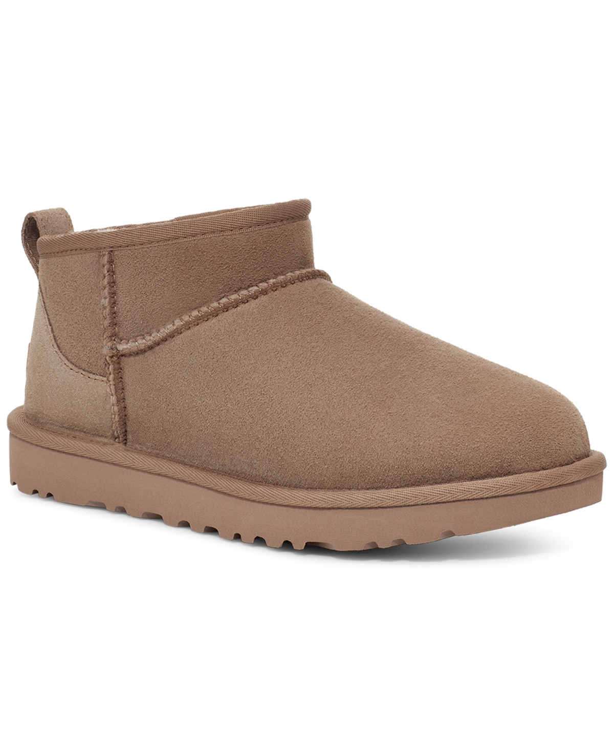 Ugg Cappuccino Suede Classic Ultra Mini Ankle Boots In Brown