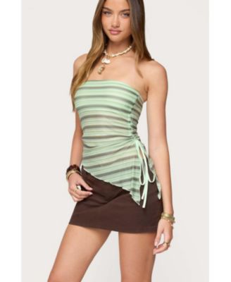 Women's Sari Striped Strapless Asymmetric Top