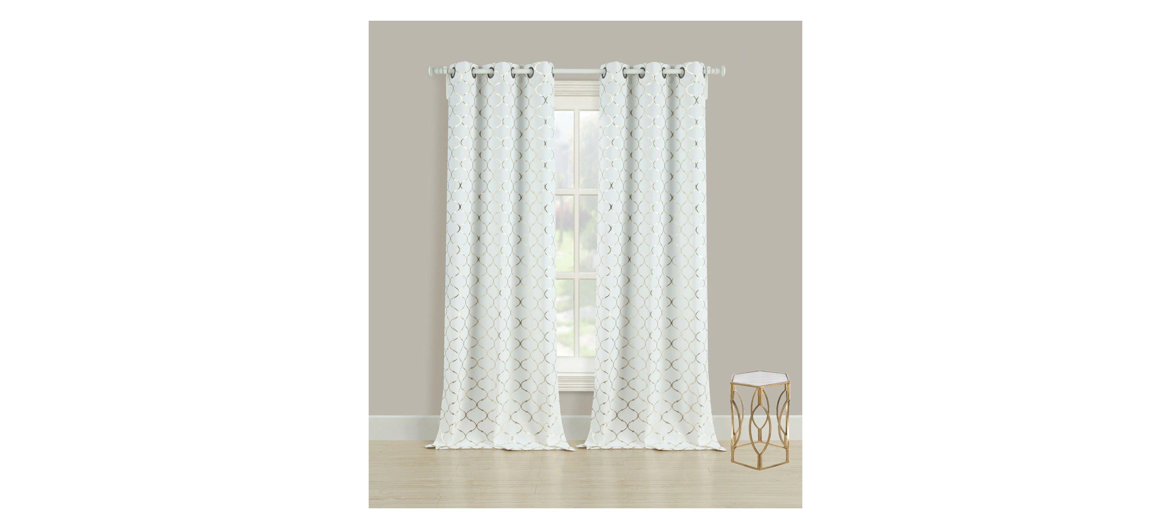 Kate Aurora 2 Pack Cotton Blend Shabby Metallic Quatrefoil Lattice Ultra Luxurious Grommet Top Window Curtain Panels - 38 in. W x 63 in. L, Gold