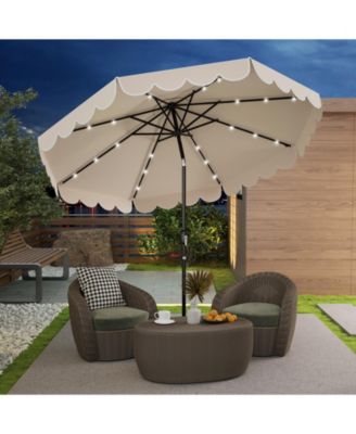 9.3 FT Solar Patio Umbrella w/ 32 LED Lights & Vented Top & Ruffles