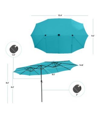 15FT Twin Patio Double-Sided Umbrella 48 Solar LED Lights Crank Outdoor