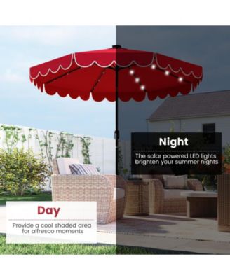 9.3 FT Solar Patio Umbrella w/ 32 LED Lights and Vented Top and Ruffles