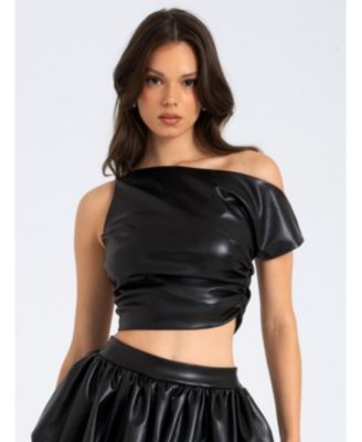 Women's Yara Faux Leather Slash Neck Tank Top