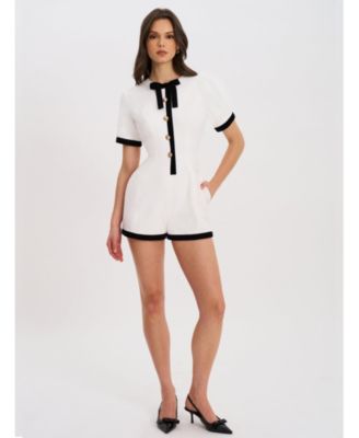 Women's Idina Business Casual White Romper with Black Trim