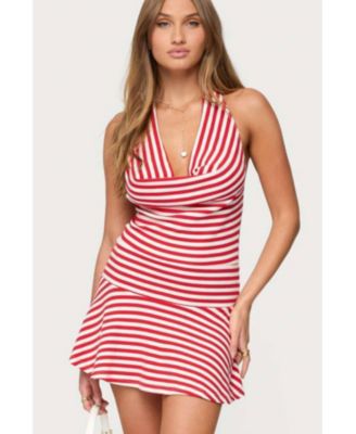 Women's Cowl Neck Drop Waist Mini Dress