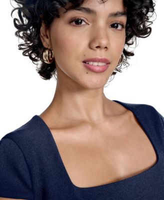 Women's Scuba Crepe Square-Neck Fit & Flair Dress