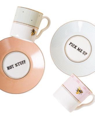 Slogan Espresso Cups and Saucers, Set of 2