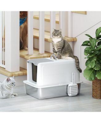 2 in 1 Stainless Steel Cat Litter Box with Removable Lid,