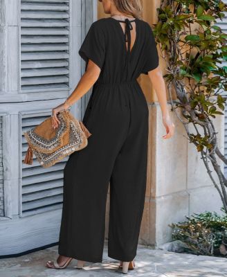 Women's V-Neck Short Sleeve Straight Leg Jumpsuit