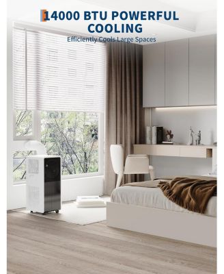 14,000 BTU Portable AC with Remote, 3-in-1 Drainage-Free Unit, Dehumidifier & Fan, Black