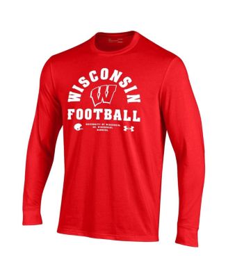 Men's Red Wisconsin Badgers 2025 Sideline Football Performance Cotton Long Sleeve T-Shirt