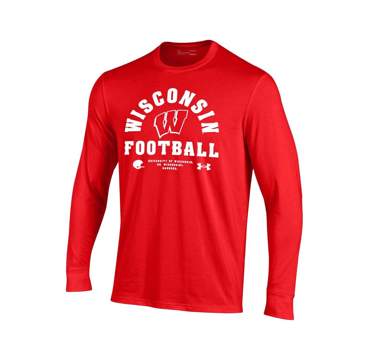 Men's Red Wisconsin Badgers 2025 Sideline Football Performance Cotton Long Sleeve T-Shirt