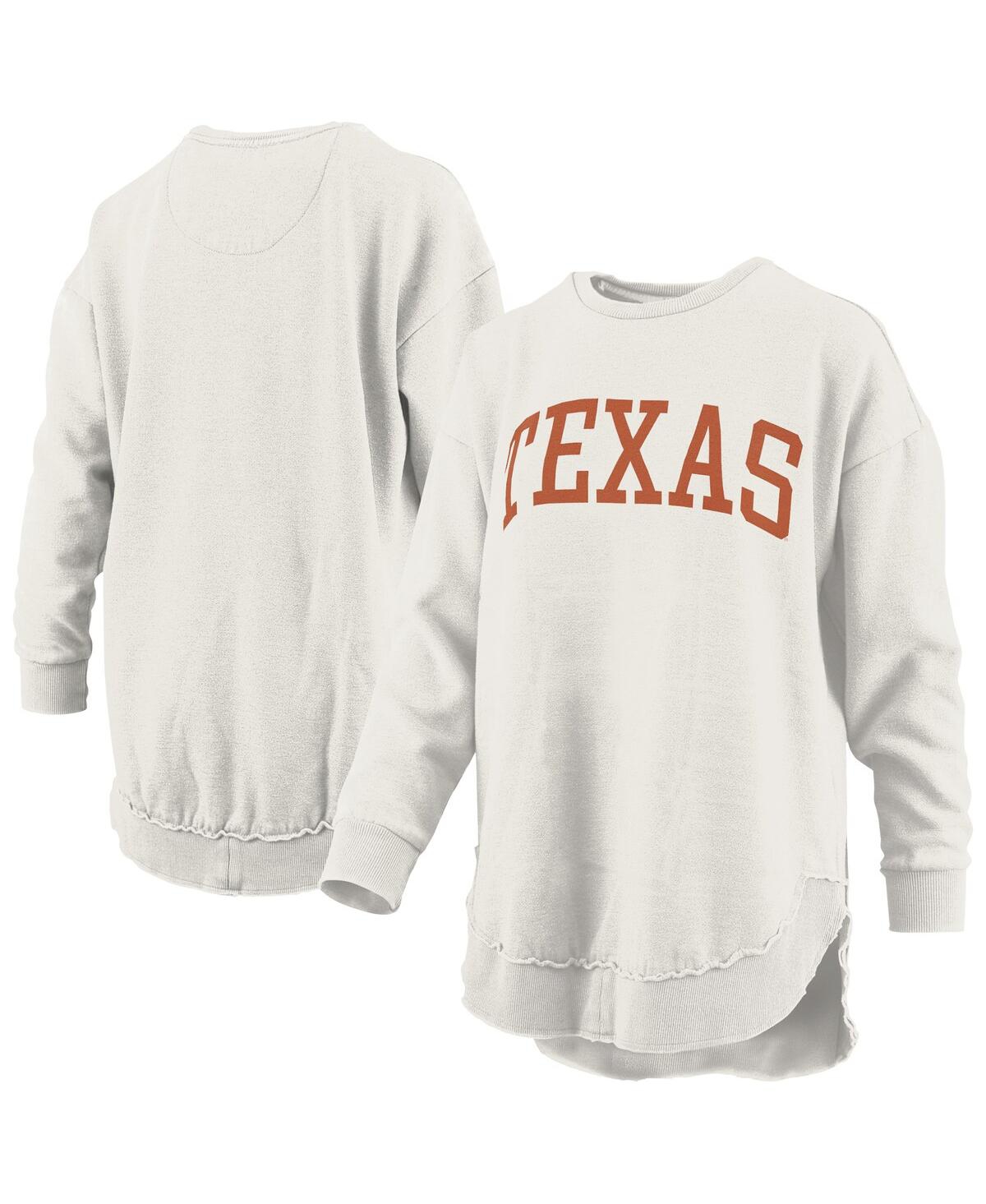 Pressbox Women's Oatmeal Texas Longhorns Melange Poncho Vintage Fleece Long Sleeve Pullover Sweatshirt In Brown