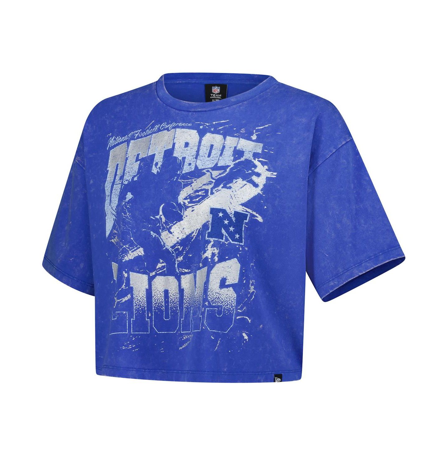 Женская футболка New Era Blue Detroit Lions Cropped Boxy Sport Classics Mineral Wash — фото 5