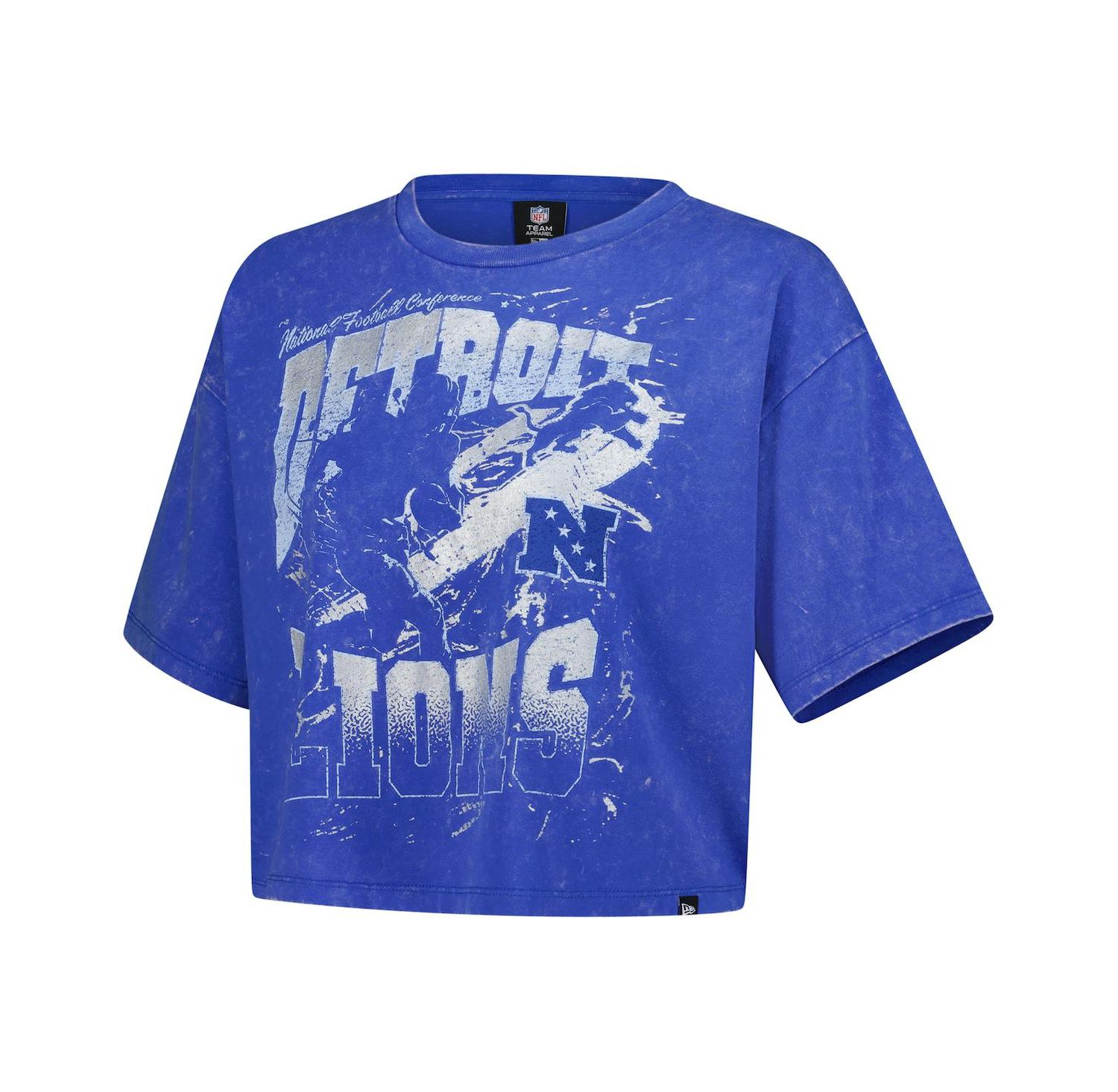 Women's Blue Detroit Lions Cropped Boxy Sport Classics Mineral Wash T-Shirt