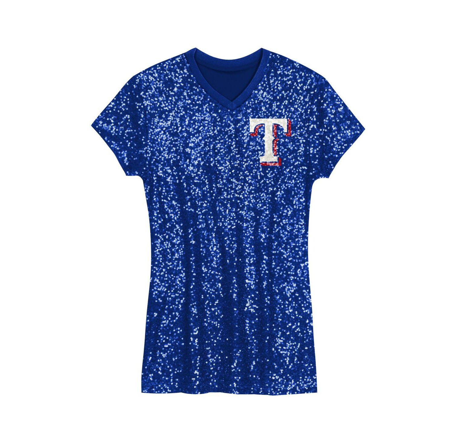 Big Girls Royal Texas Rangers Sequin V-Neck Dress