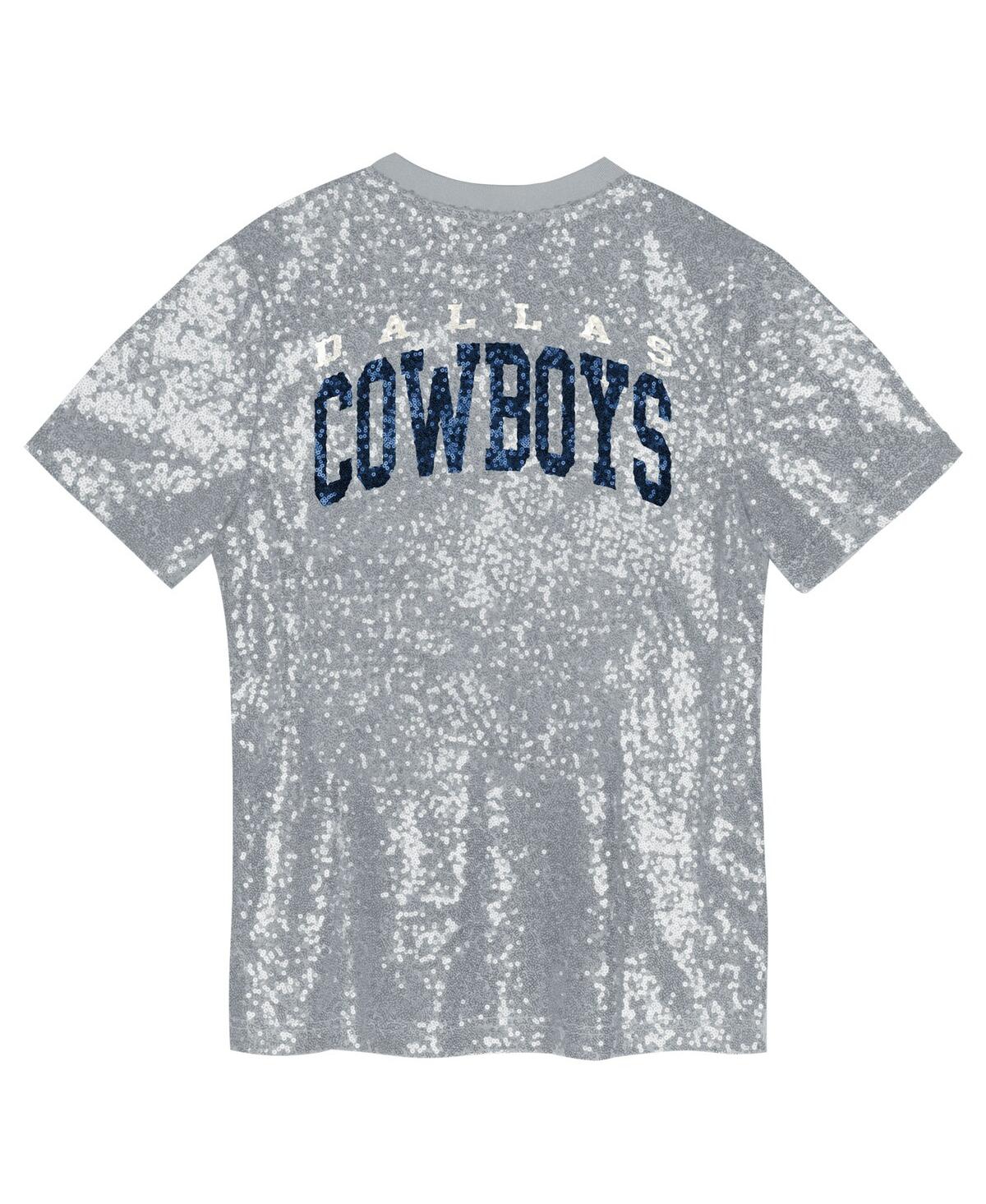Outerstuff Big Girls Silver Dallas Cowboys Wordmark Sequin V-neck Top In Gray