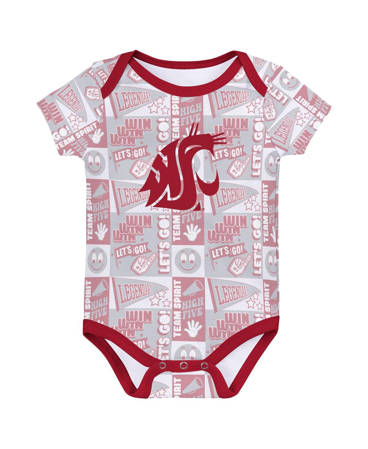 Outerstuff Newborn 3-pack Crimson Washington State Cougars Sunday Comics Bodysuit Set In Multi