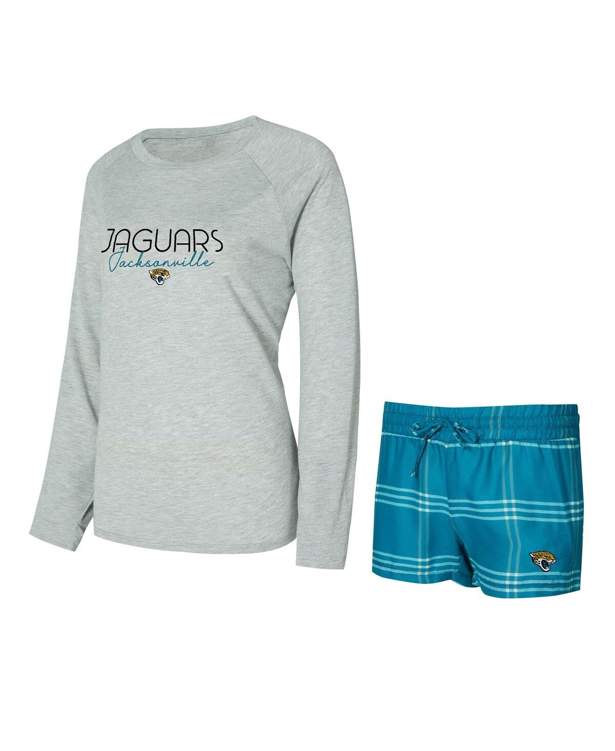 Women's 2-Pieace Teal/Gray Jacksonville Jaguars Petition Raglan Long Sleeve Top and Shorts Set - Teal, Gray