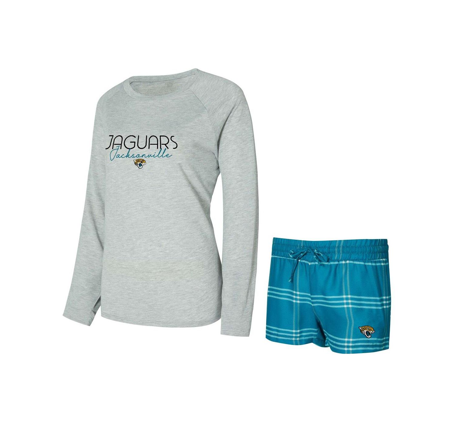 Women's 2-Pieace Teal/Gray Jacksonville Jaguars Petition Raglan Long Sleeve Top and Shorts Set