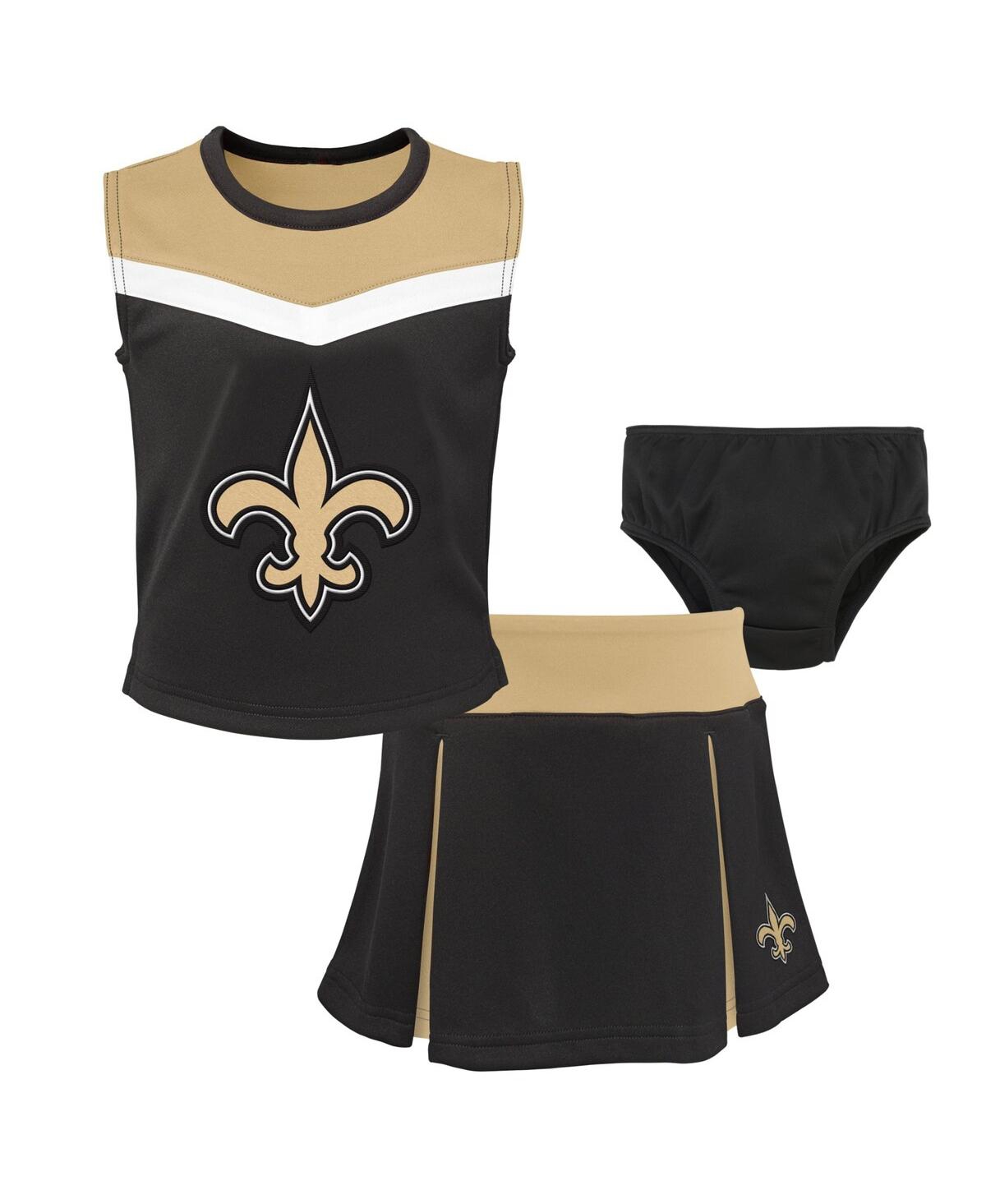 Outerstuff Girls Preschool Black New Orleans Saints Spirit Cheerleader Two-piece Set With Bloomers In Multi