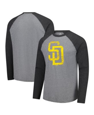 Fanatics - Men's Heather Gray/Heather Charcoal San Diego Padres Weathered Logo Tri-Blend Raglan Long Sleeve T-Shirt