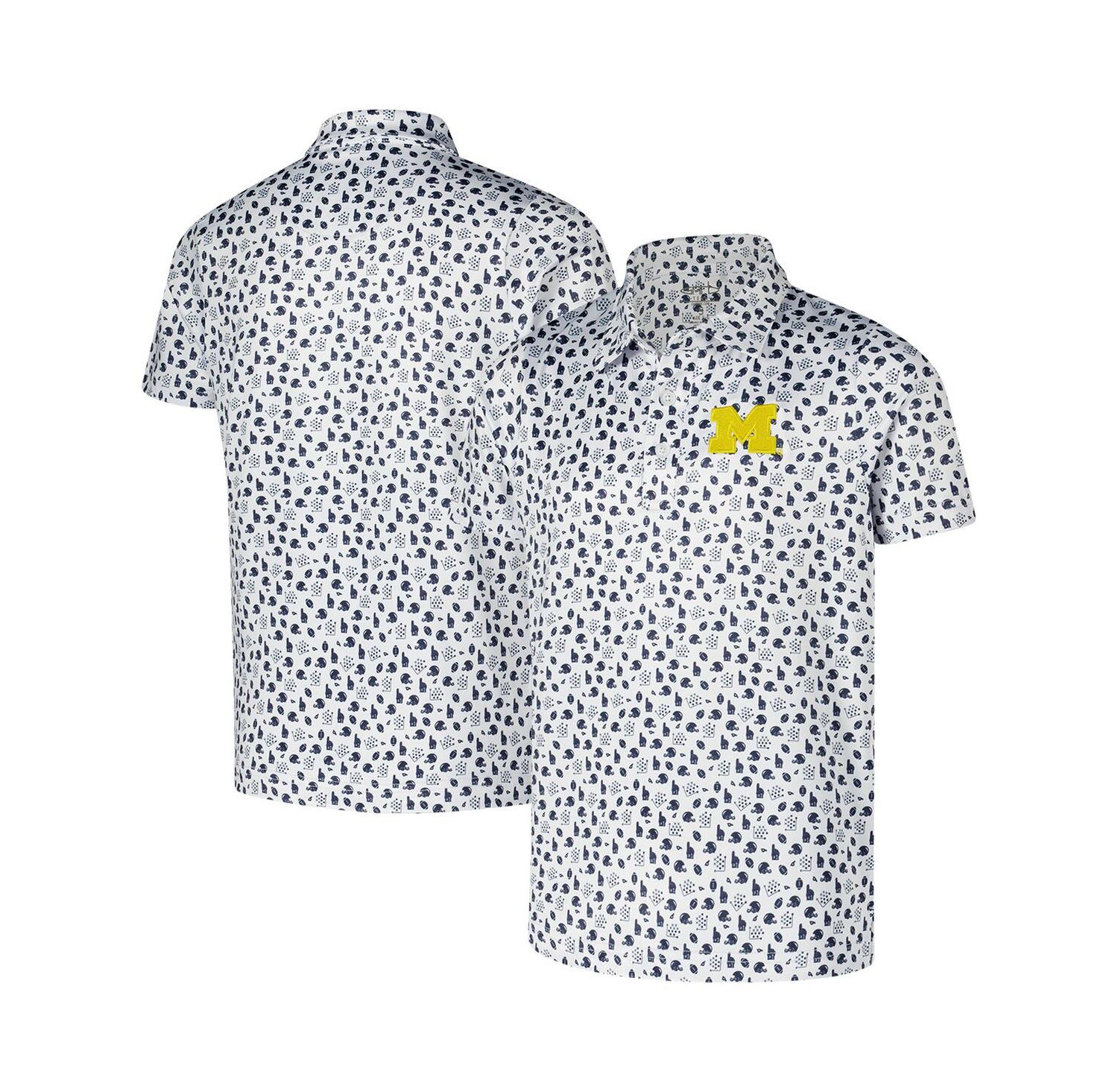 Big Boys and Girls White Michigan Wolverines Earnest Allover Print Polo Shirt