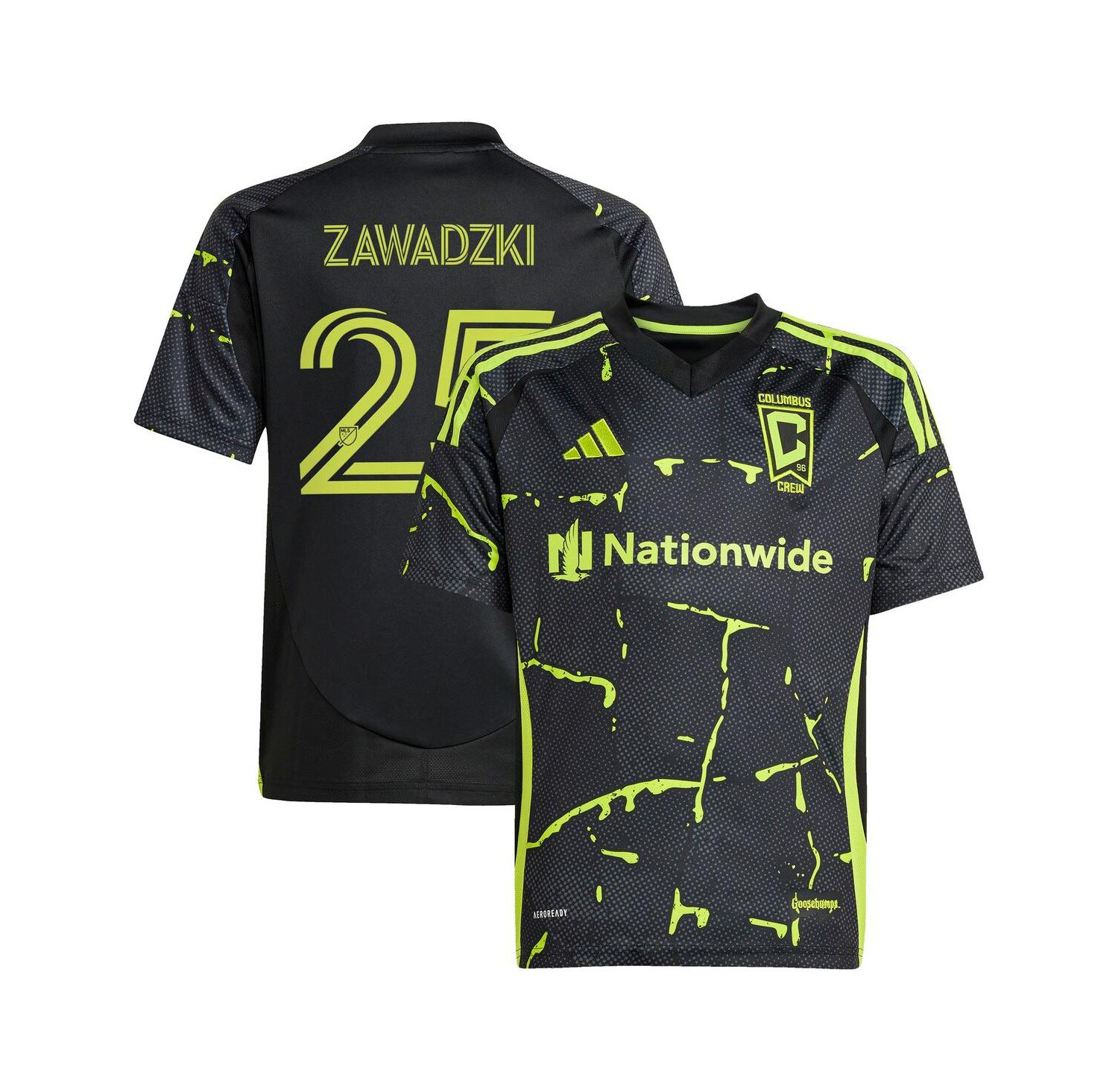 Big Boys and Girls Sean Zawadzki Black Columbus Crew 2025 The Goosebumps Kit Replica Player Jersey