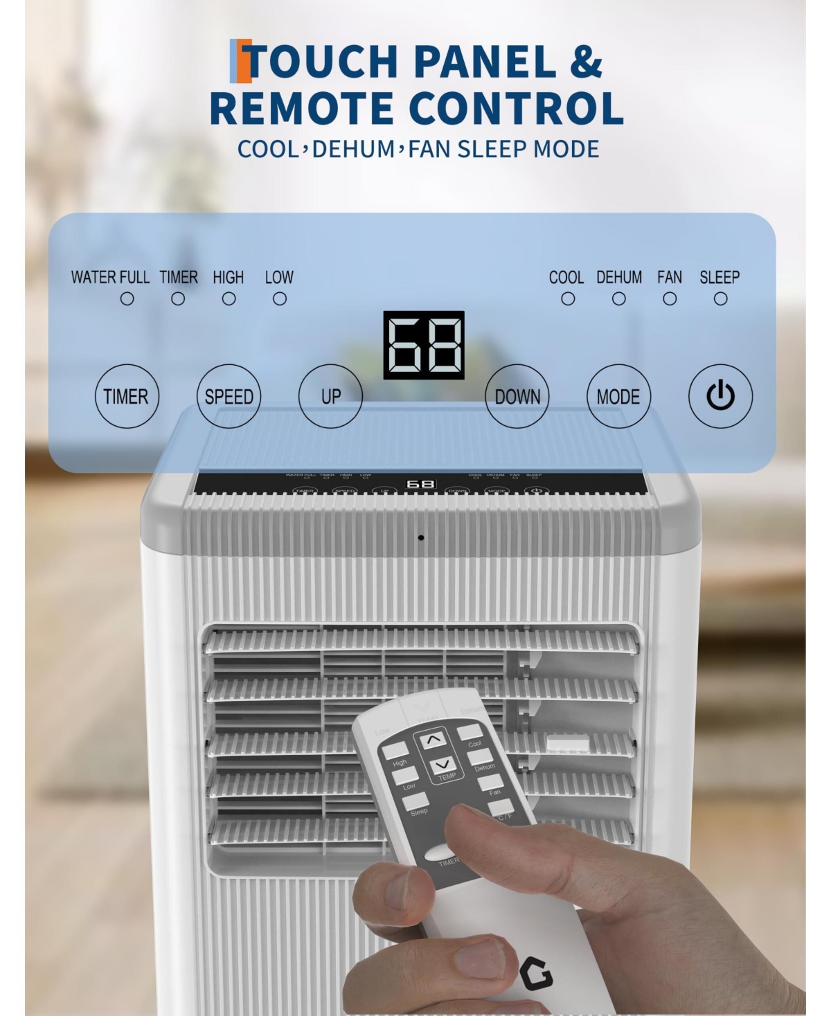 10,000 Btu Portable Ac with Heater, 3-in-1 Cooling, Fan & Dehumidifier for Room Up to 350 Sq.Ft