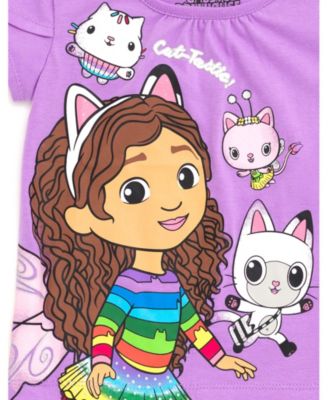 Toddler Girls Dreamworks Gabbys Dollhouse T-Shirt Tulle Mesh Skirt and Scrunchie 3 Piece Outfit Set