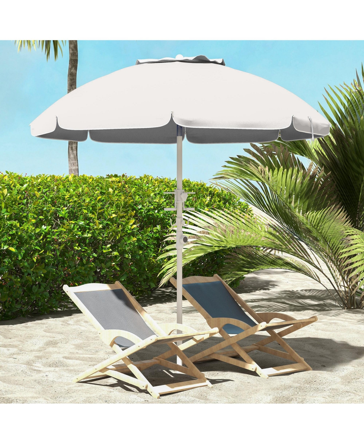 Flynama 5.7' Portable Beach Umbrella with Tilt, Adjustable Height, 2 Cup Holders & Hooks, Uv 40+ Ruffled Outdoor Umbrella with Vented Canopy