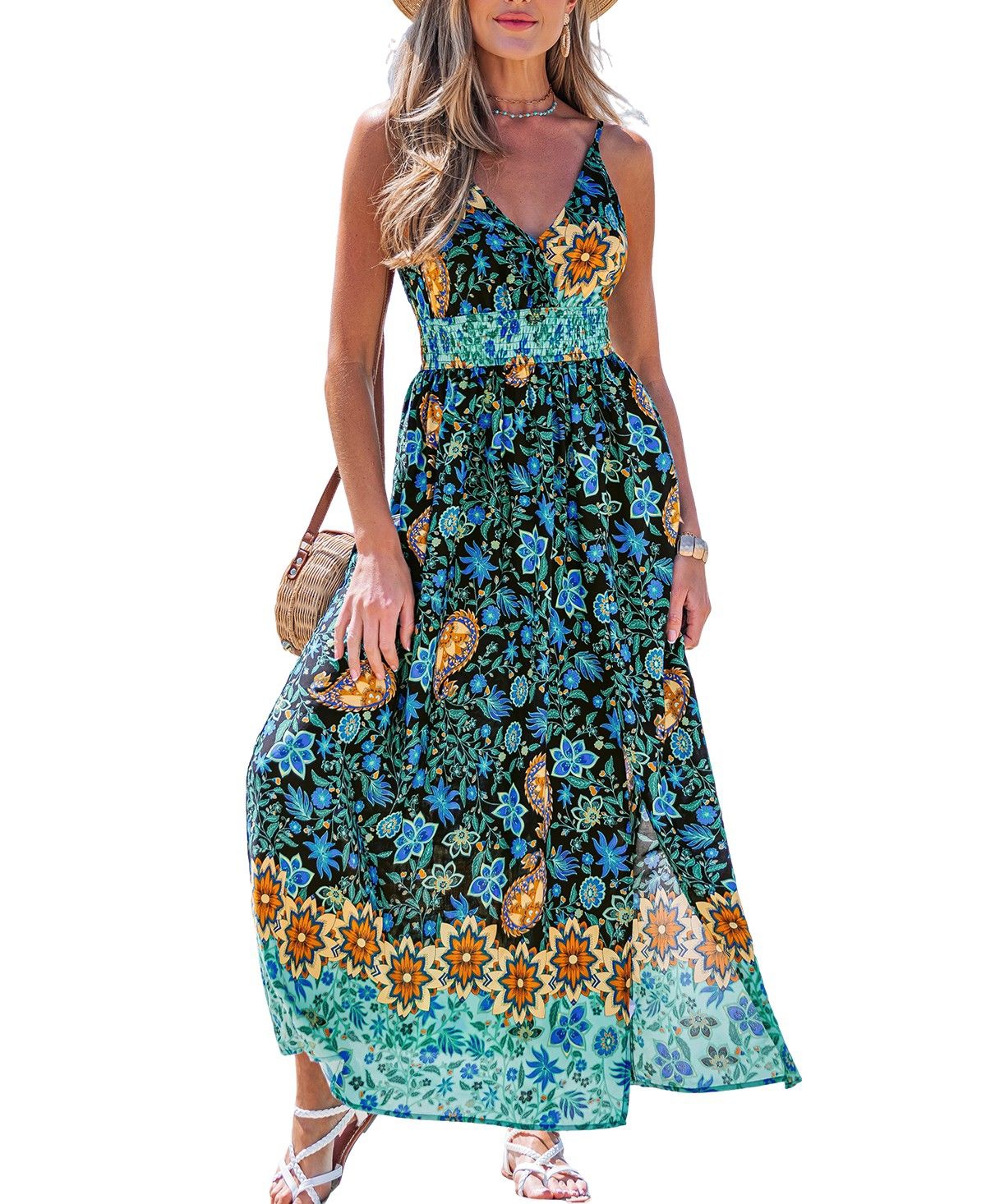 Women's Evening Glow Floral Maxi Beach Dress - Dark blue