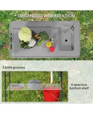 Folding Fish Cleaning Table with Sink, Faucet and Sprayer for Outdoor Use