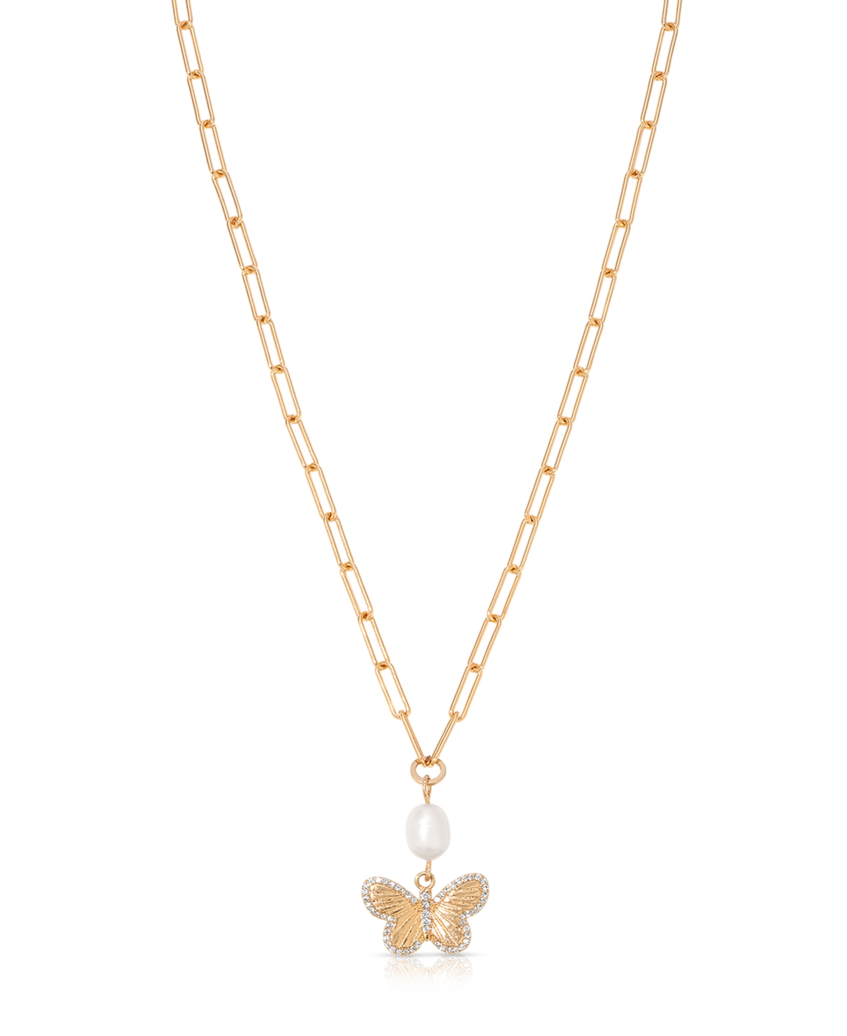 Butterfly Cultured Pearl Chain Necklaces - Gold