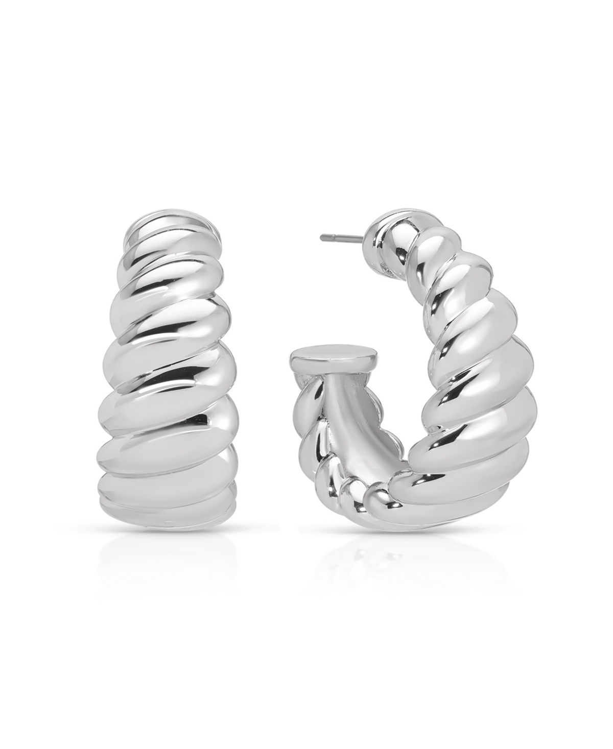 Modern Ribbed Hoops Earrings - Silver