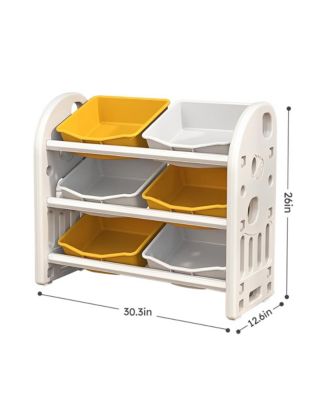 Kids Toy Storage Organizer with 6 Bins, Multi-functional Nursery Organizer Kids Furniture Set Toy Storage Cabinet Unit