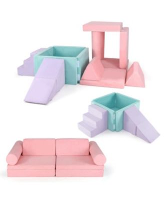 Modular 8-Piece Foam Play Couch for Kids with Plush Suede Covers – Perfect for Creative Play and Lounging